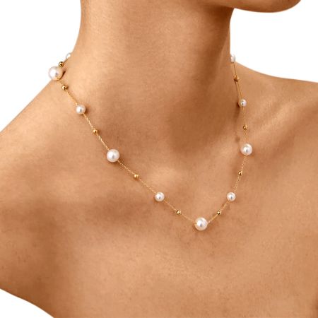 White Round Pearl Tincup Necklace