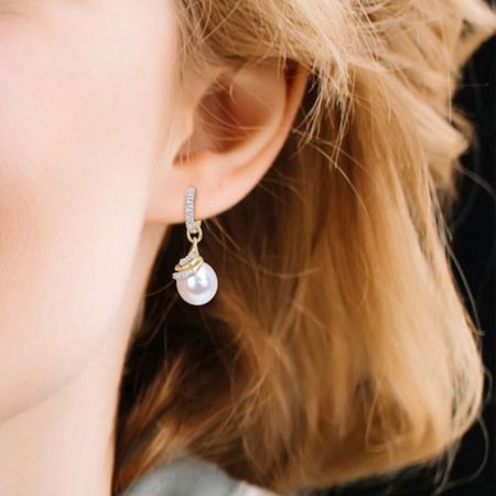 White Topaz Round Pearl Drop Earrings