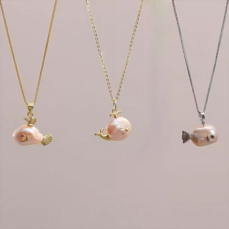 Fish Freshwater Pearl Pendant Necklace
