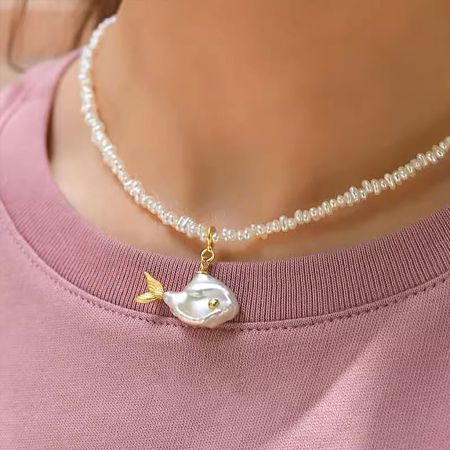 Fish Freshwater Pearl Pendant Necklace