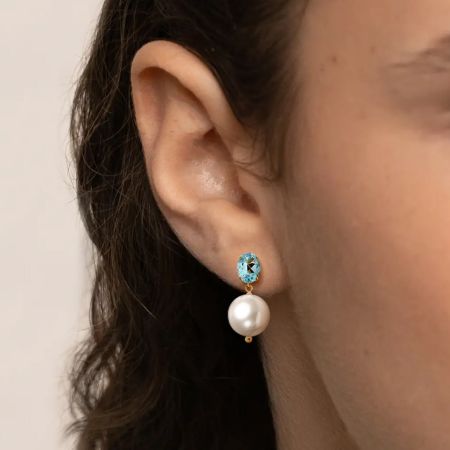Blue Topaz Pearl Drop Earrings