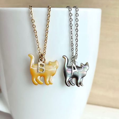 Cat Personalized Initial Pendant Necklace