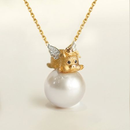 Angel Pig Pendant Necklace