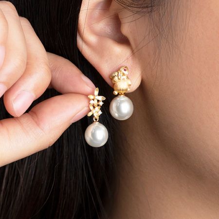 Rabbit And Flowers Drop Earrings
