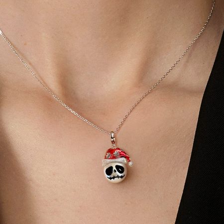Santa Hat Skull Pendant Necklace