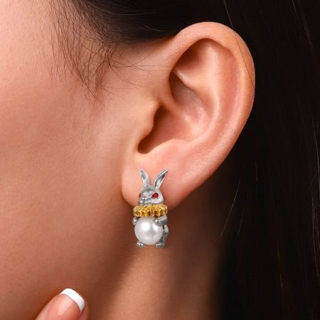 Rabbit With Ruff Earrings