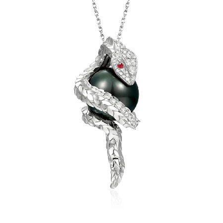 Snake Surround Pearl Pendant Necklace