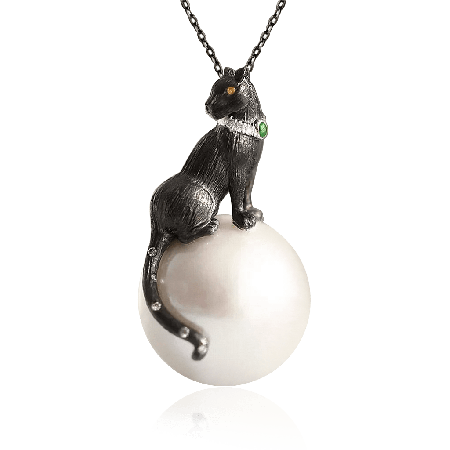 Black Panther Freshwater Pearl Pendant Necklace