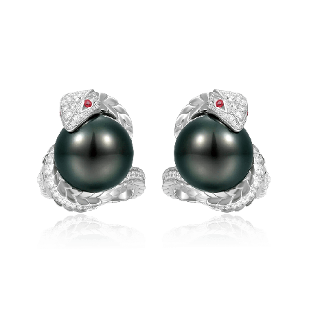 Snake Surround Pearl Stud Earrings