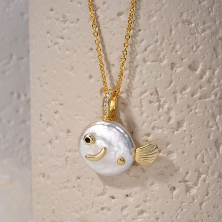 Fish Freshwater Pearl Pendant Necklace