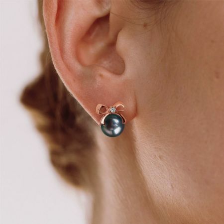 Bow Black Pearl Drop Earrings