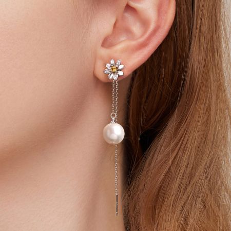 Asymmetric Daisy Drop Earrings