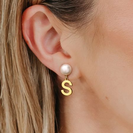 Personalized Letter Pearl Drop Earrings