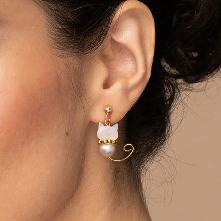 Cat And Paw Drop Earrings