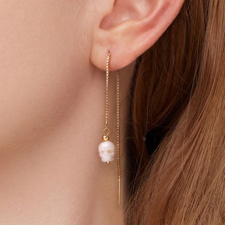 Skull Freshwater Pearl Drop Earrings