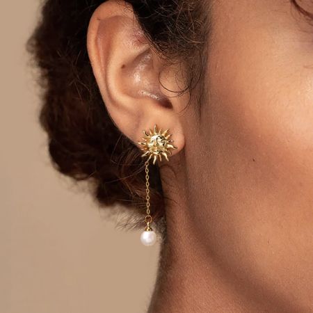Moon and Sun Freshwater Pearl Drop Earrings