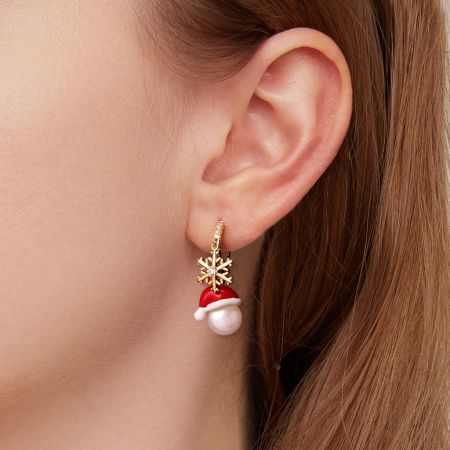 Snowflake Santa Hat Hoop Earrings