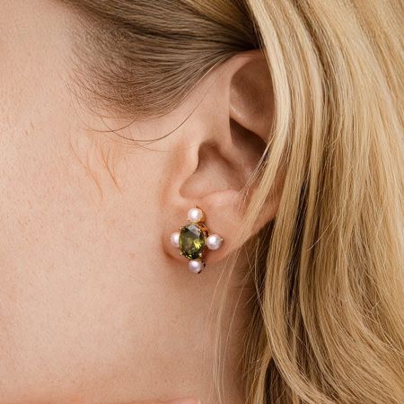 Green Peridot Stud Earrings