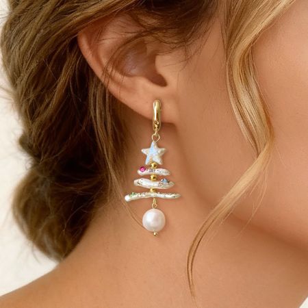 Christmas Tree Freshwater Pearl Drop Earrings