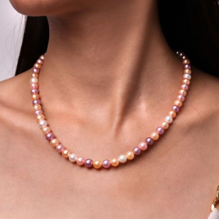 5A Quality 7mm Multicolor Pearl Strand Necklace