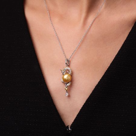Dragon Playing With Pearl Pendant Necklace