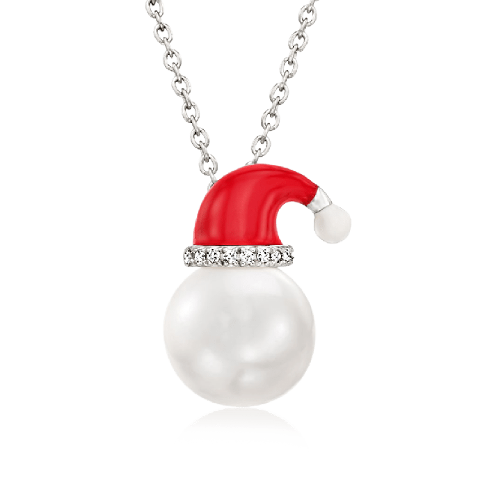 Santa White Round Pearl Pendant Necklace