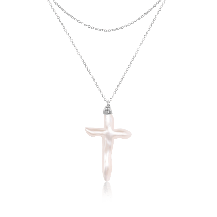 Cross Pearl Pendant Necklace