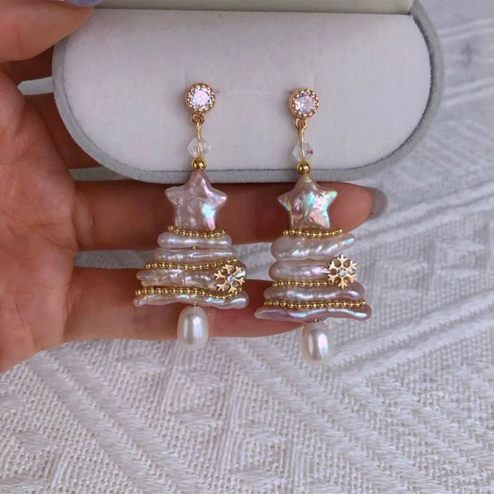 Christmas Tree Freshwater Pearl Earrings
