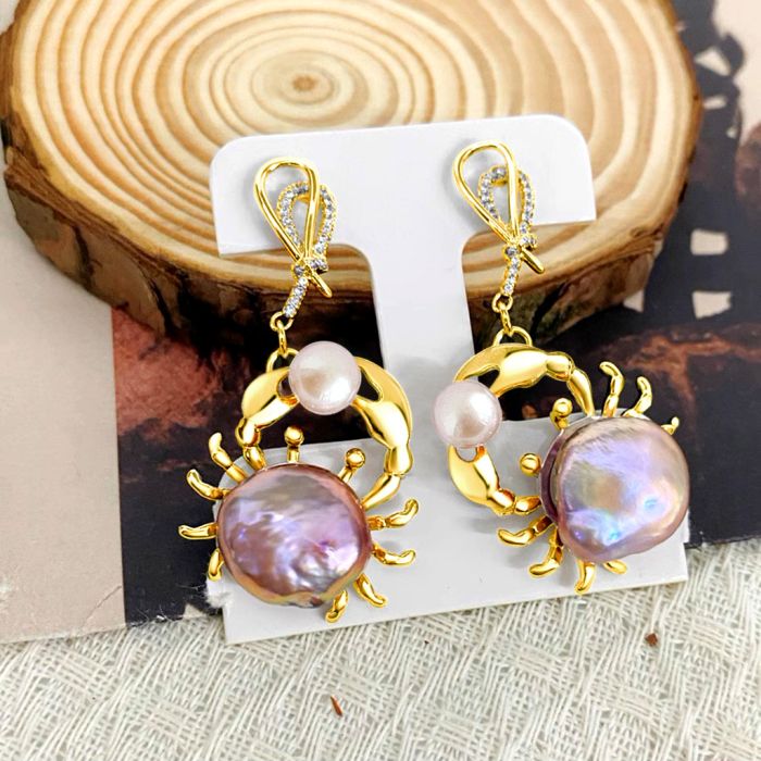Crab Freshwater Pearl Earrings
