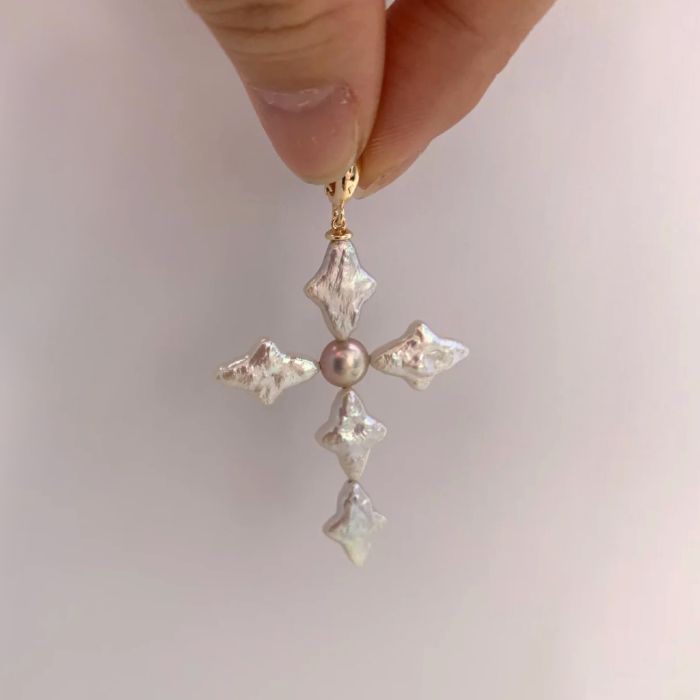 Rhombus Cross Freshwater Pearl Necklace