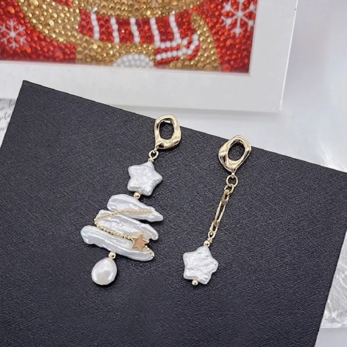 Christmas Tree With Star Freshwater Pearl Drop Earrings