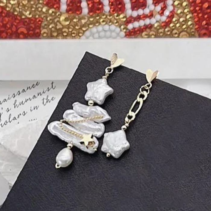 Christmas Tree With Star Freshwater Pearl Drop Earrings