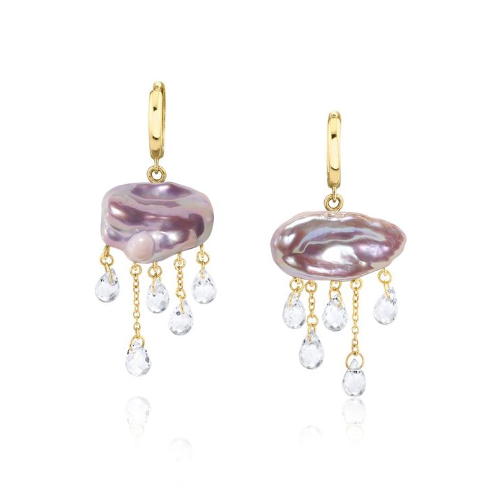 Purple Cloud with Rain Freshwater Pearl Drop Earrings