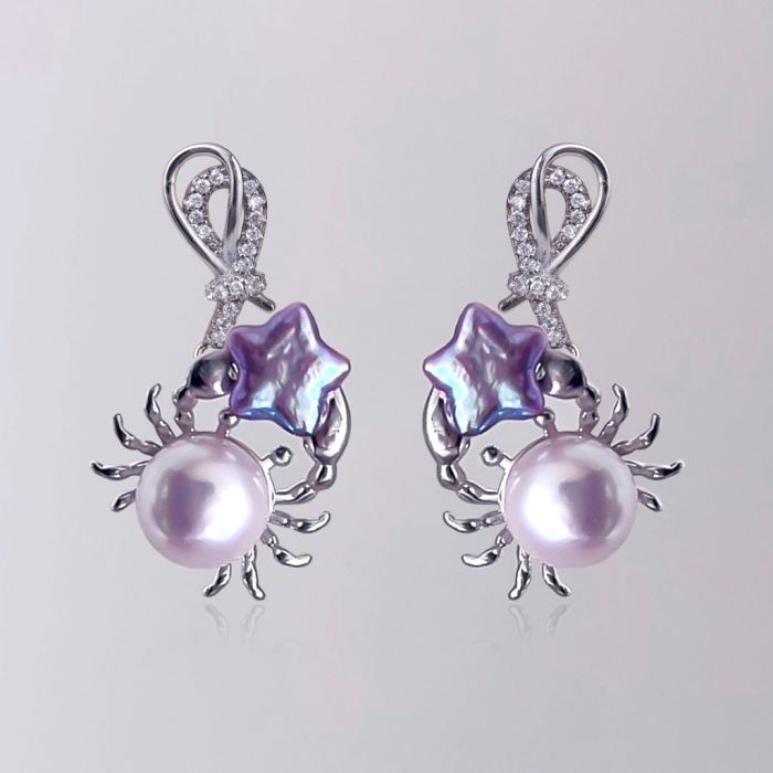 Crab Holding Star Drop Earrings