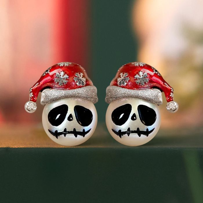 Santa Hat  Skull Stud Earrings