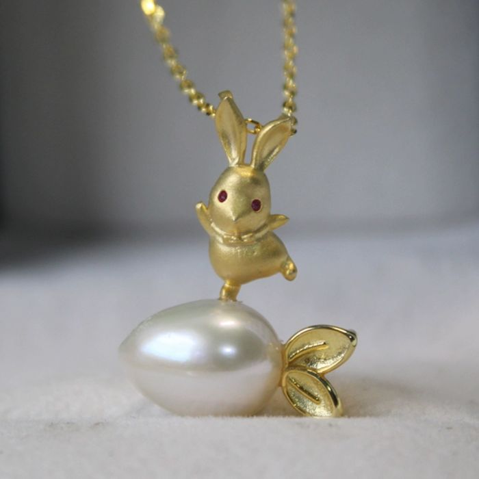 Rabbit On Carrot Pendant Necklace