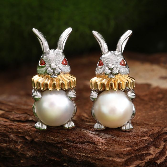Rabbit With Ruff Earrings
