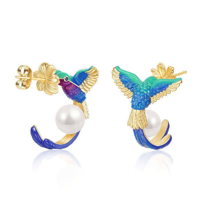 Hummingbird And Flower Earrings