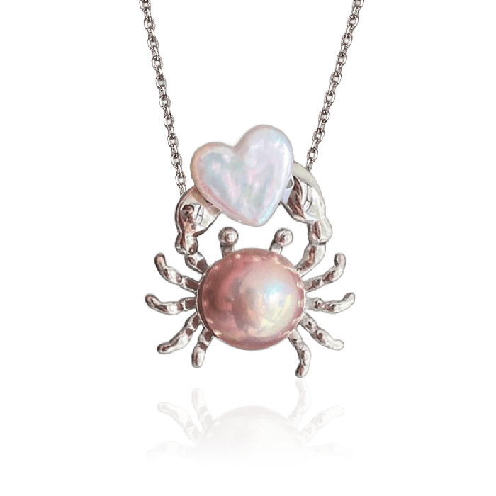 Crab Holding Heart Pendant Necklace
