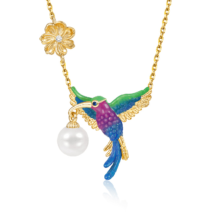 Hummingbird And Flower Necklace
