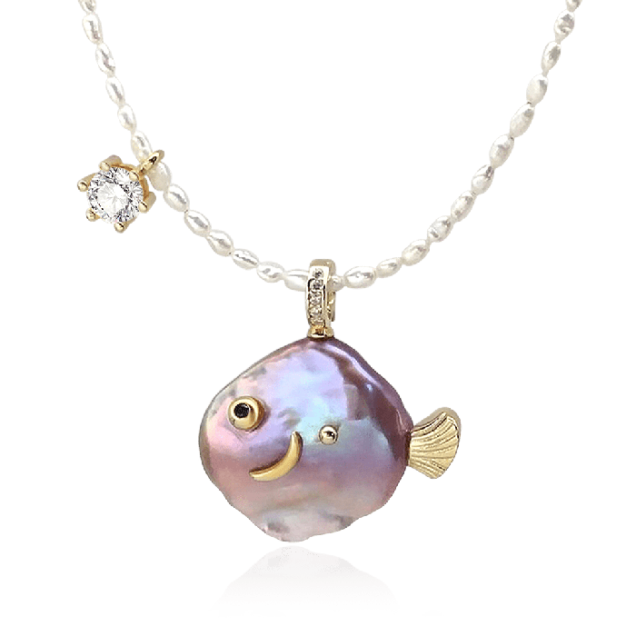 Fish Freshwater Pearl Pendant Necklace
