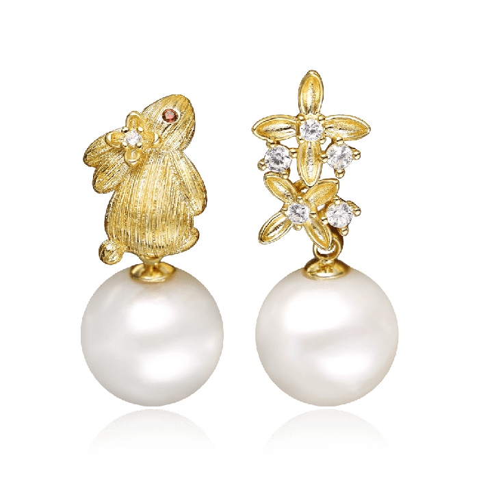 Rabbit And Flowers Drop Earrings