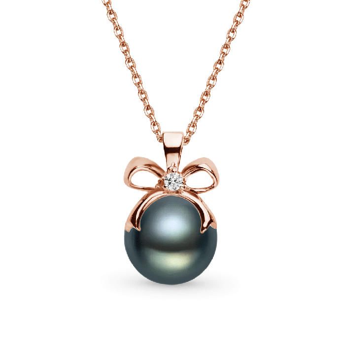 Bow Black Pearl Pendant Necklace