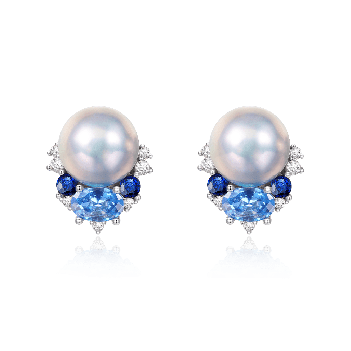 Blue Aquamarine Stud Earrings