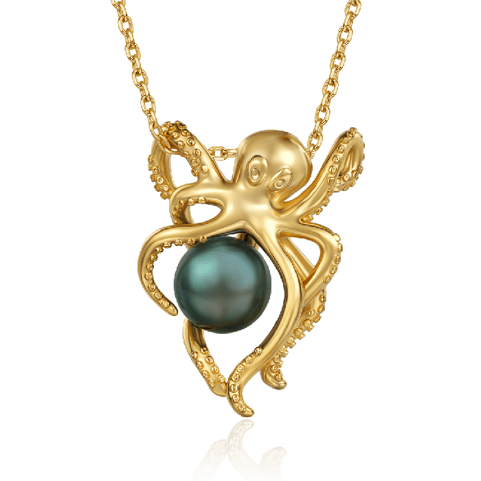 Octopus Embrace Pearl Pendant Necklace