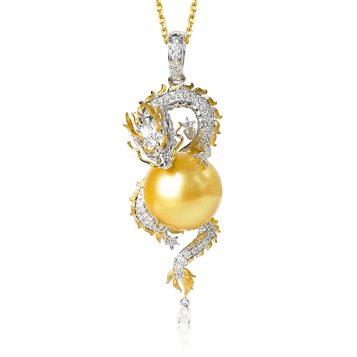 Dragon Playing With Pearl Pendant Necklace
