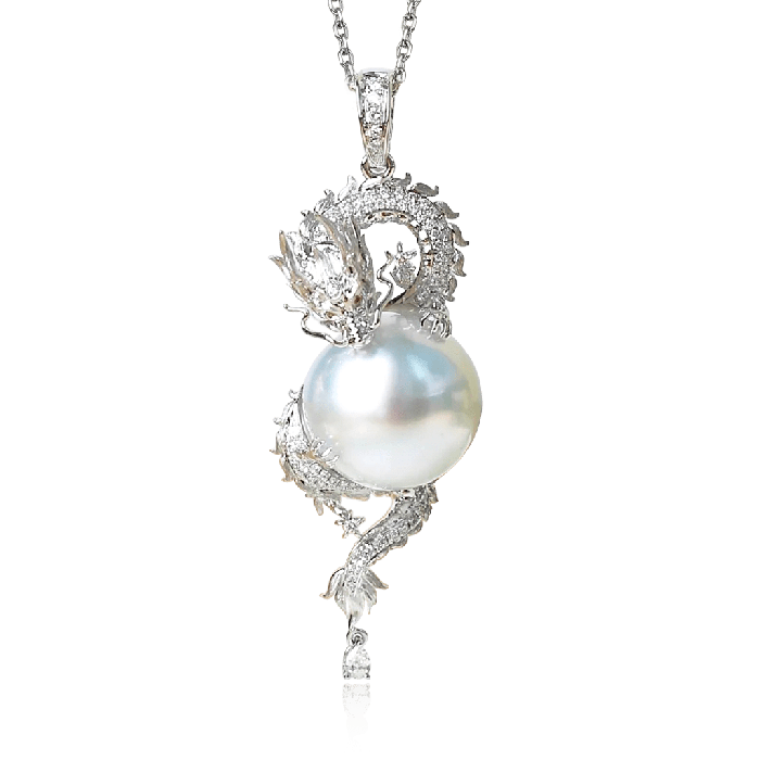 Dragon Playing With Pearl Pendant Necklace