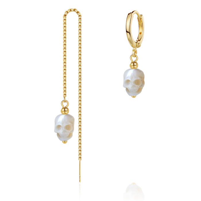 Skull Freshwater Pearl Drop Earrings