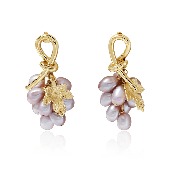 Grape Pearl Bridal Wedding Drop Earrings