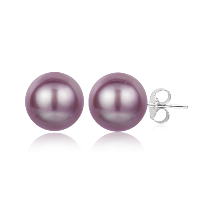 Purple Round Pearl Earrings